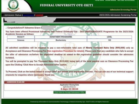 FUOYE Releases 2025/2026 Admission List on School Portal